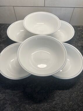 Corelle Vintage White Cereal Bowls with gray stripe – Set of 6